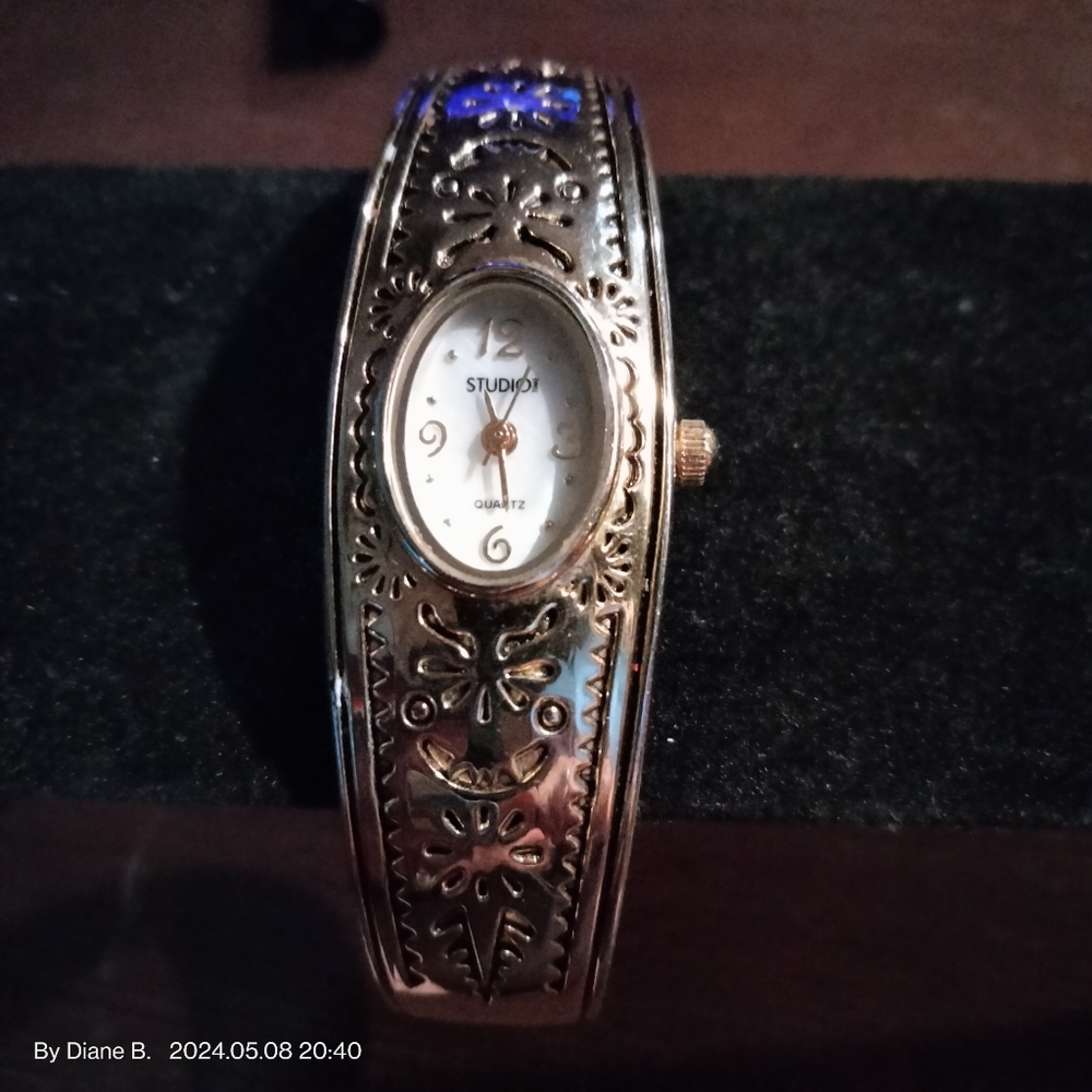 Studio Time Silver Etch Bangle Watch - image 1